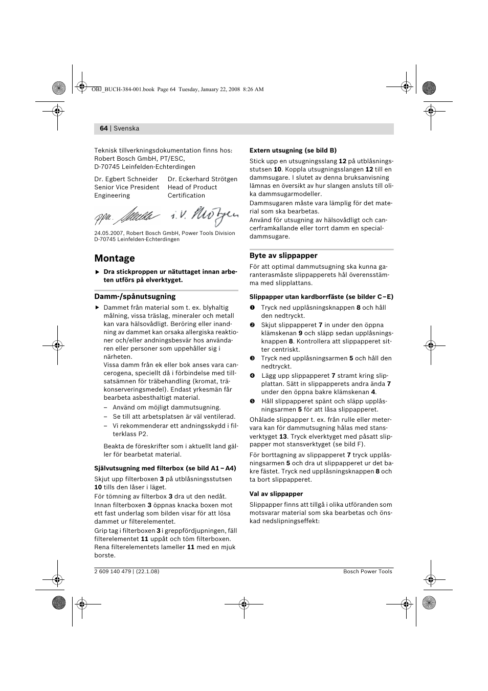 Montage | Bosch GSS 23 A Professional User Manual | Page 64 / 189