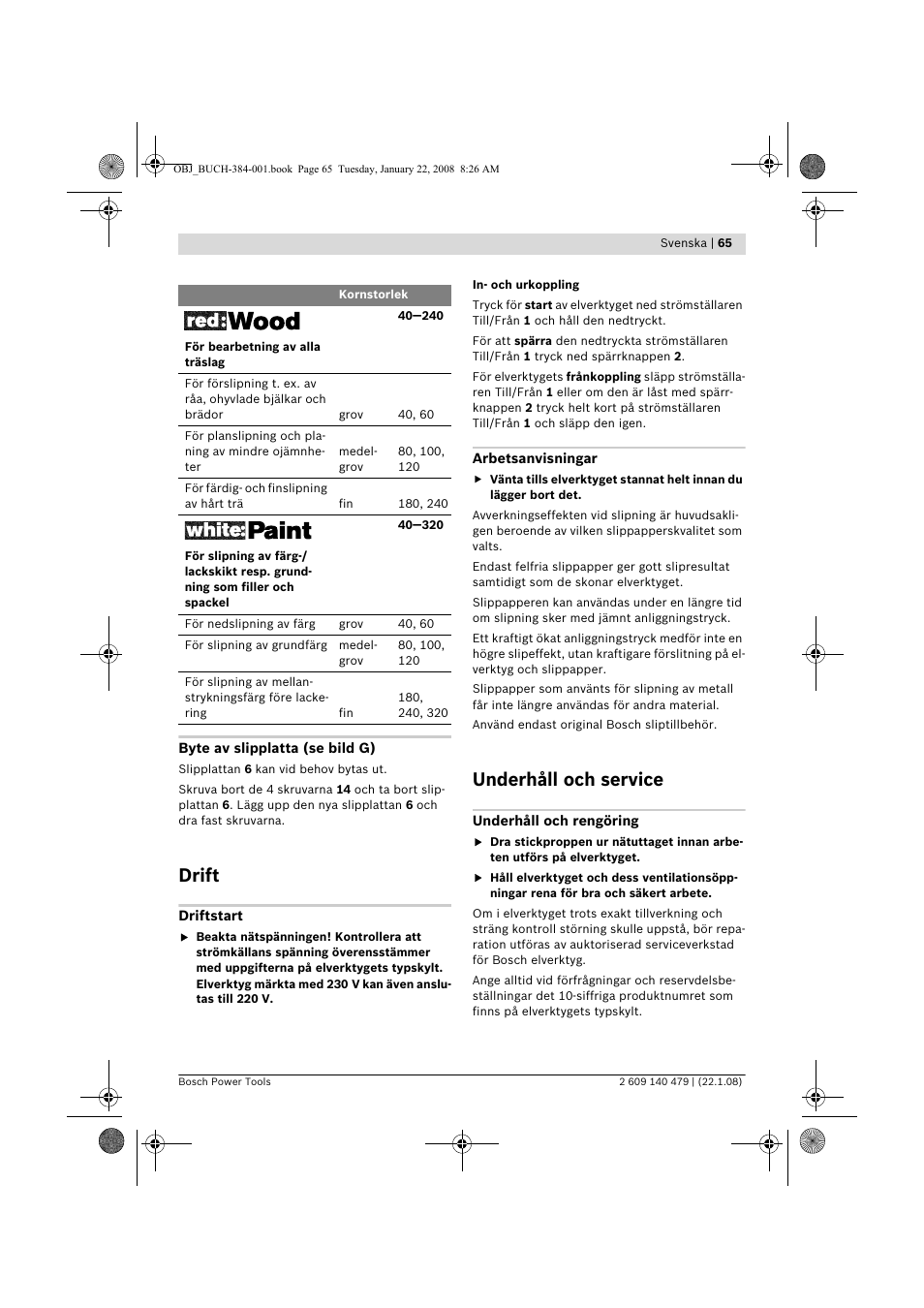 Drift, Underhåll och service | Bosch GSS 23 A Professional User Manual | Page 65 / 189