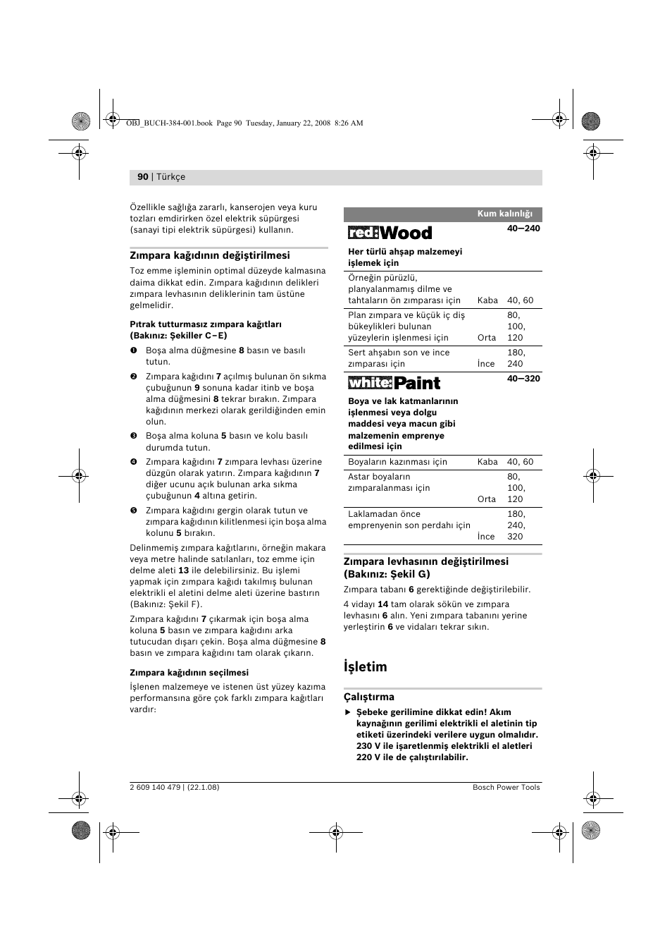 Işletim | Bosch GSS 23 A Professional User Manual | Page 90 / 189