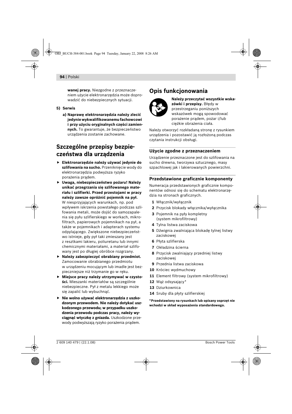 Opis funkcjonowania | Bosch GSS 23 A Professional User Manual | Page 94 / 189