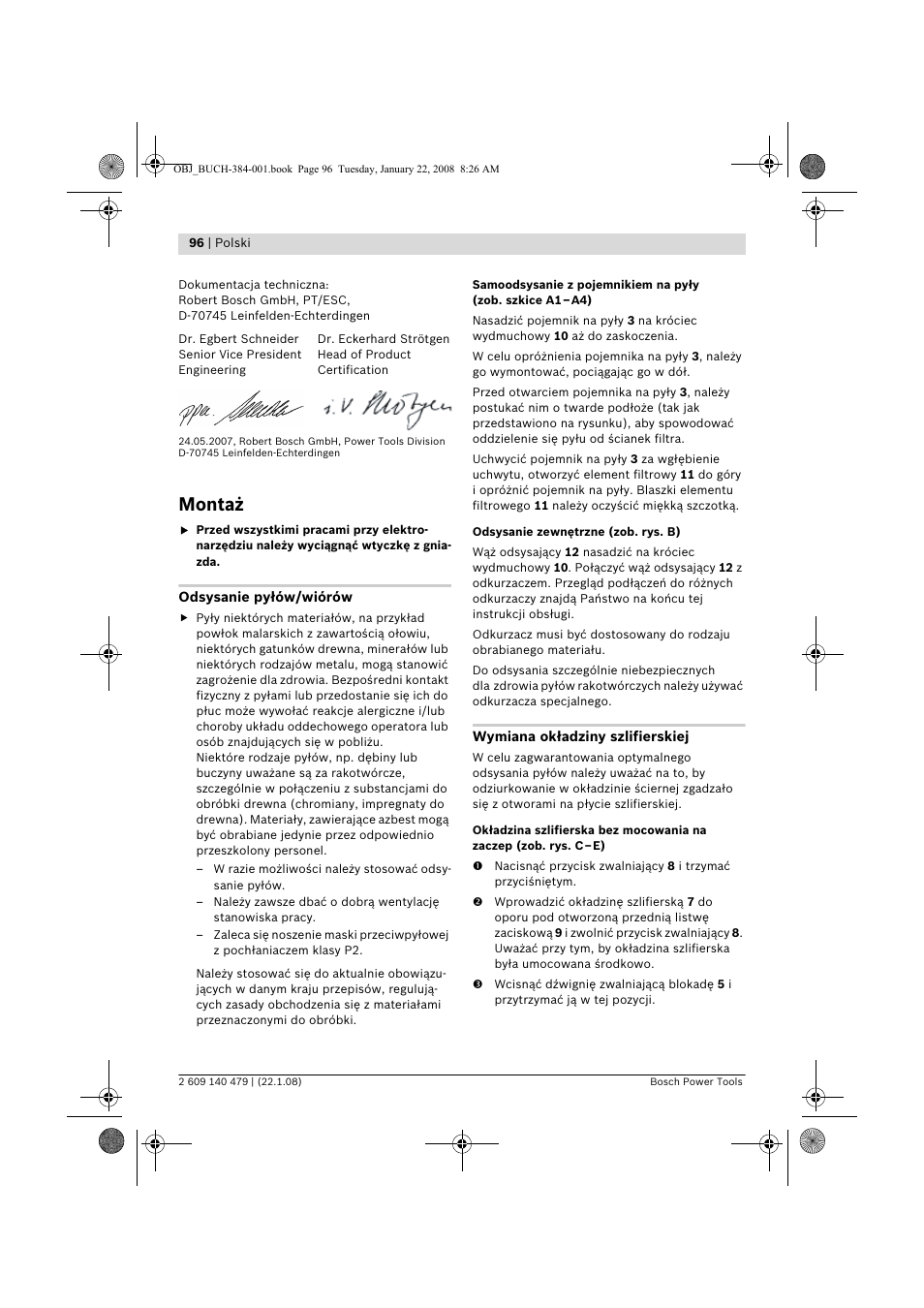 Montaż | Bosch GSS 23 A Professional User Manual | Page 96 / 189