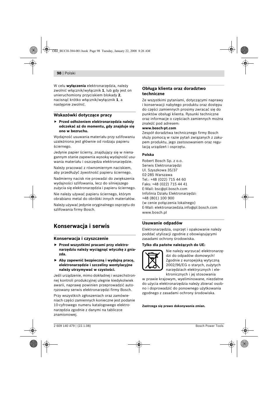 Konserwacja i serwis | Bosch GSS 23 A Professional User Manual | Page 98 / 189