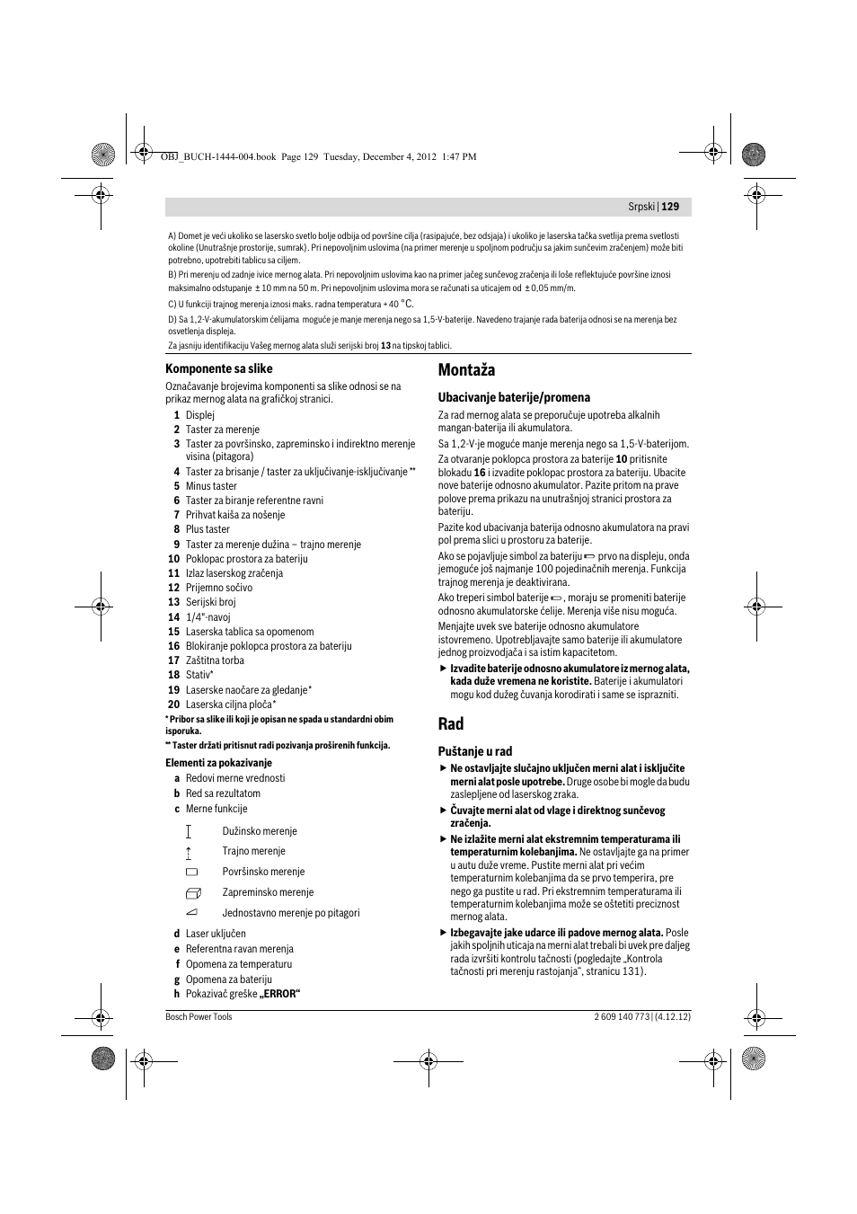 Montaža | Bosch GLM 50 Professional User Manual | Page 129 / 189