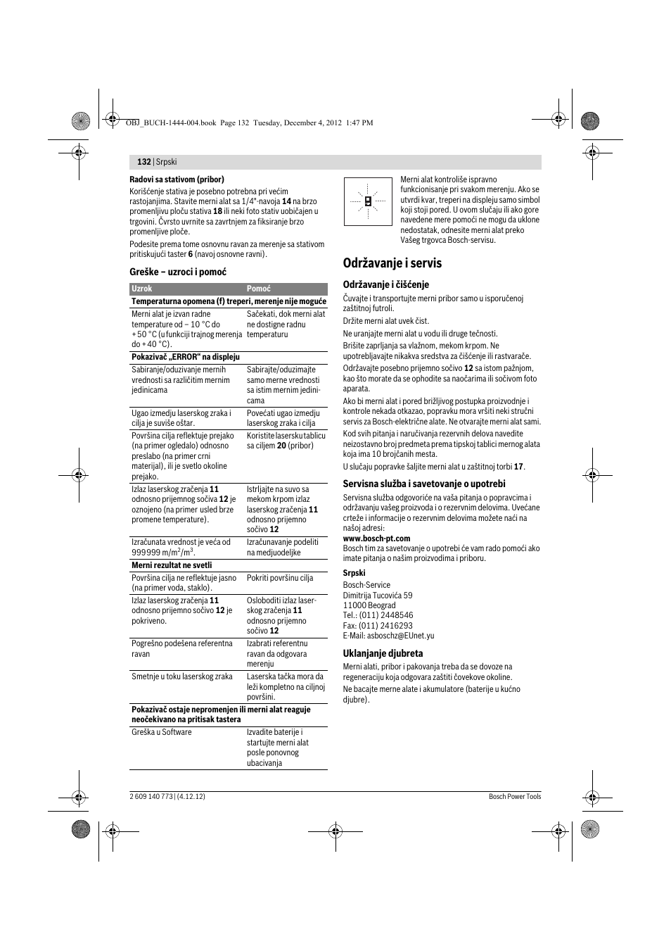 Održavanje i servis | Bosch GLM 50 Professional User Manual | Page 132 / 189