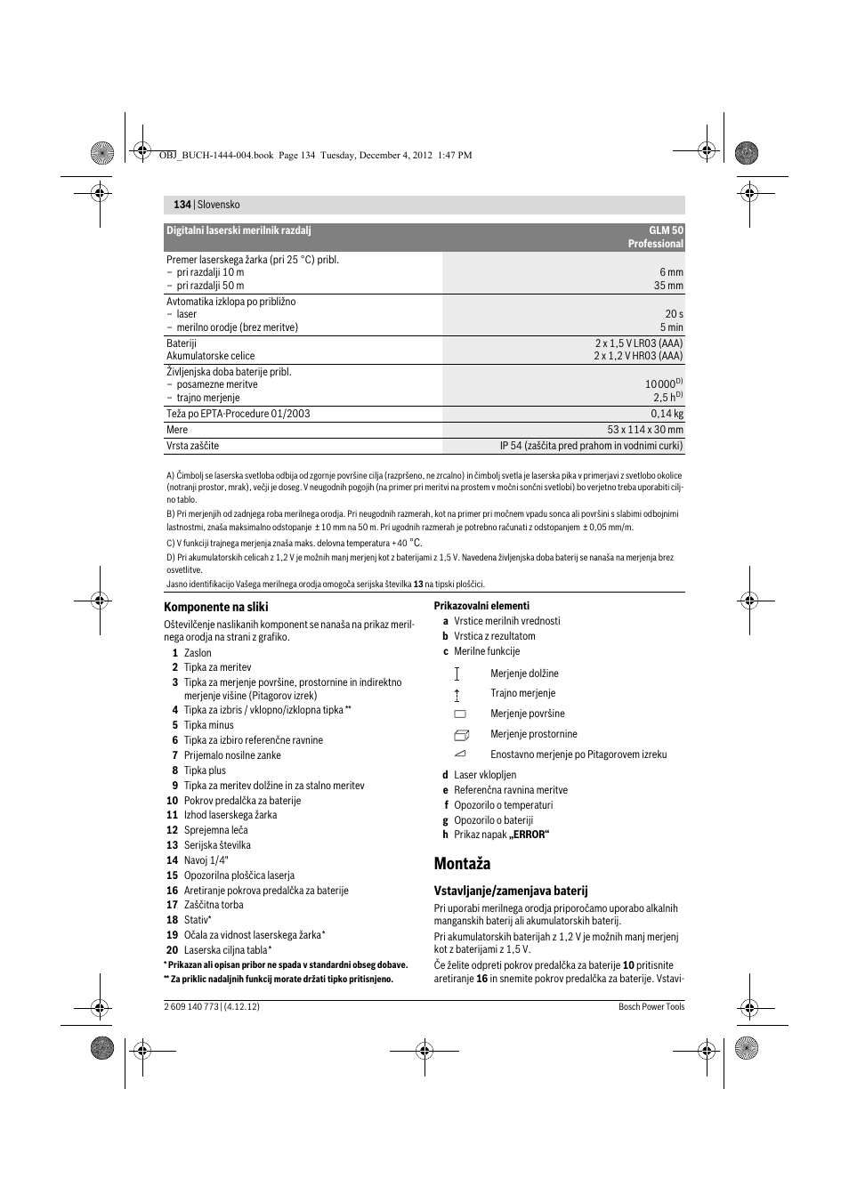 Montaža | Bosch GLM 50 Professional User Manual | Page 134 / 189