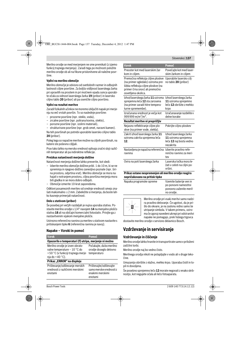 Vzdrževanje in servisiranje | Bosch GLM 50 Professional User Manual | Page 137 / 189