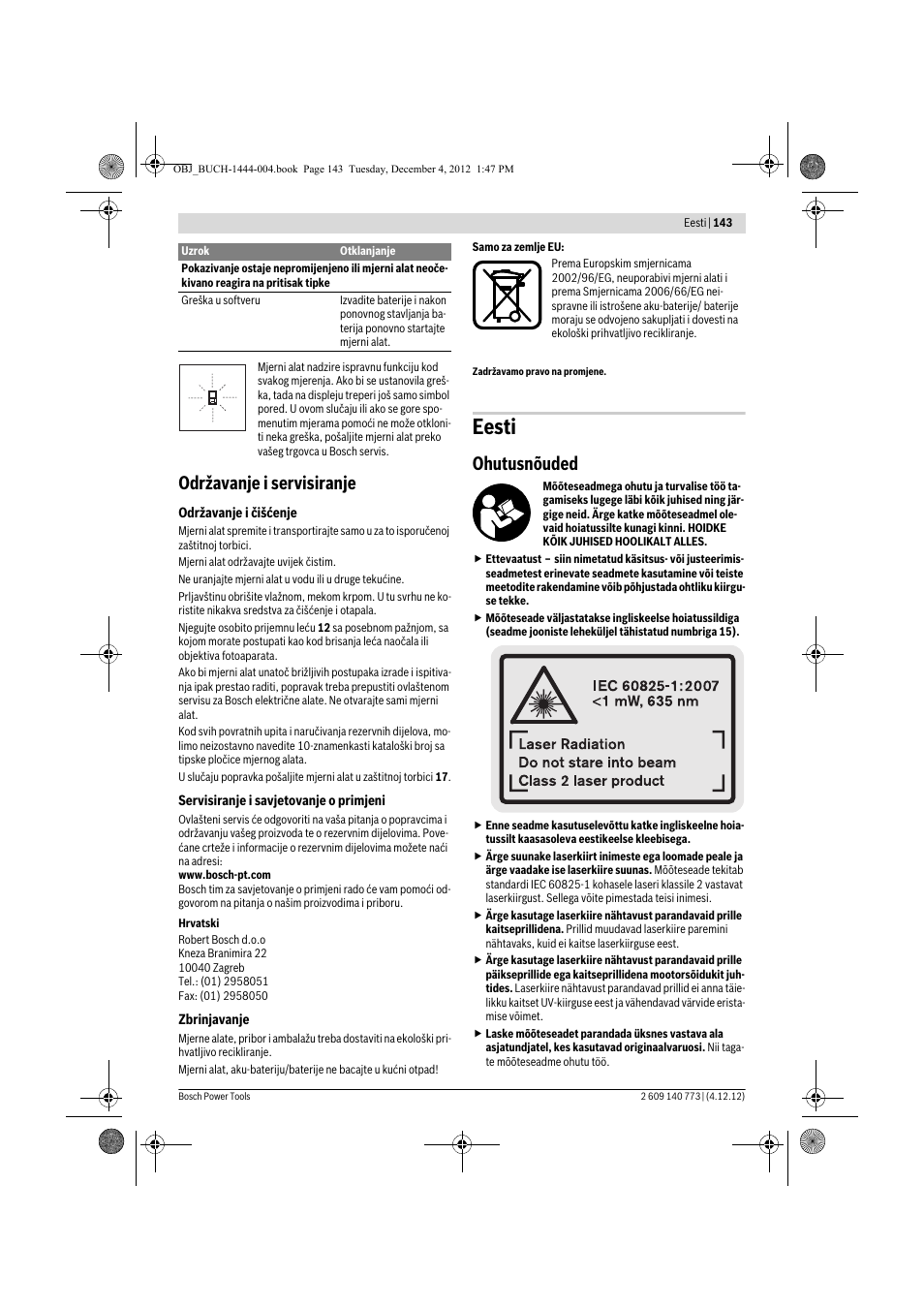 Eesti, Održavanje i servisiranje, Ohutusnõuded | Bosch GLM 50 Professional User Manual | Page 143 / 189