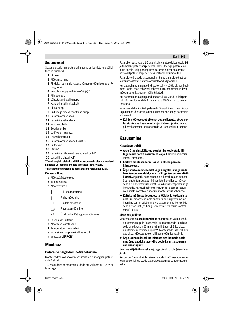 Montaaž, Kasutamine | Bosch GLM 50 Professional User Manual | Page 145 / 189