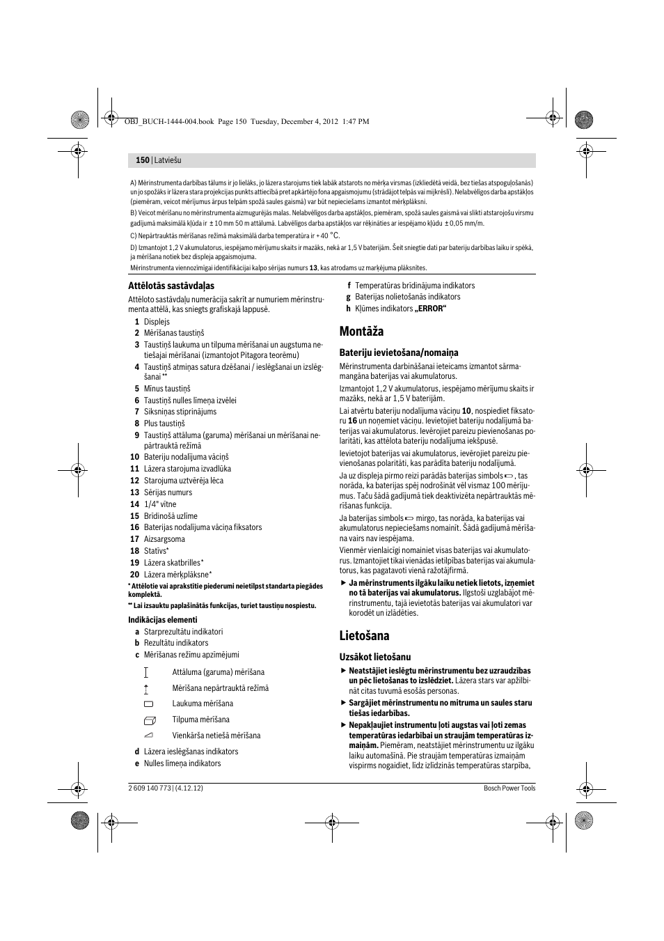 Montāža, Lietošana | Bosch GLM 50 Professional User Manual | Page 150 / 189