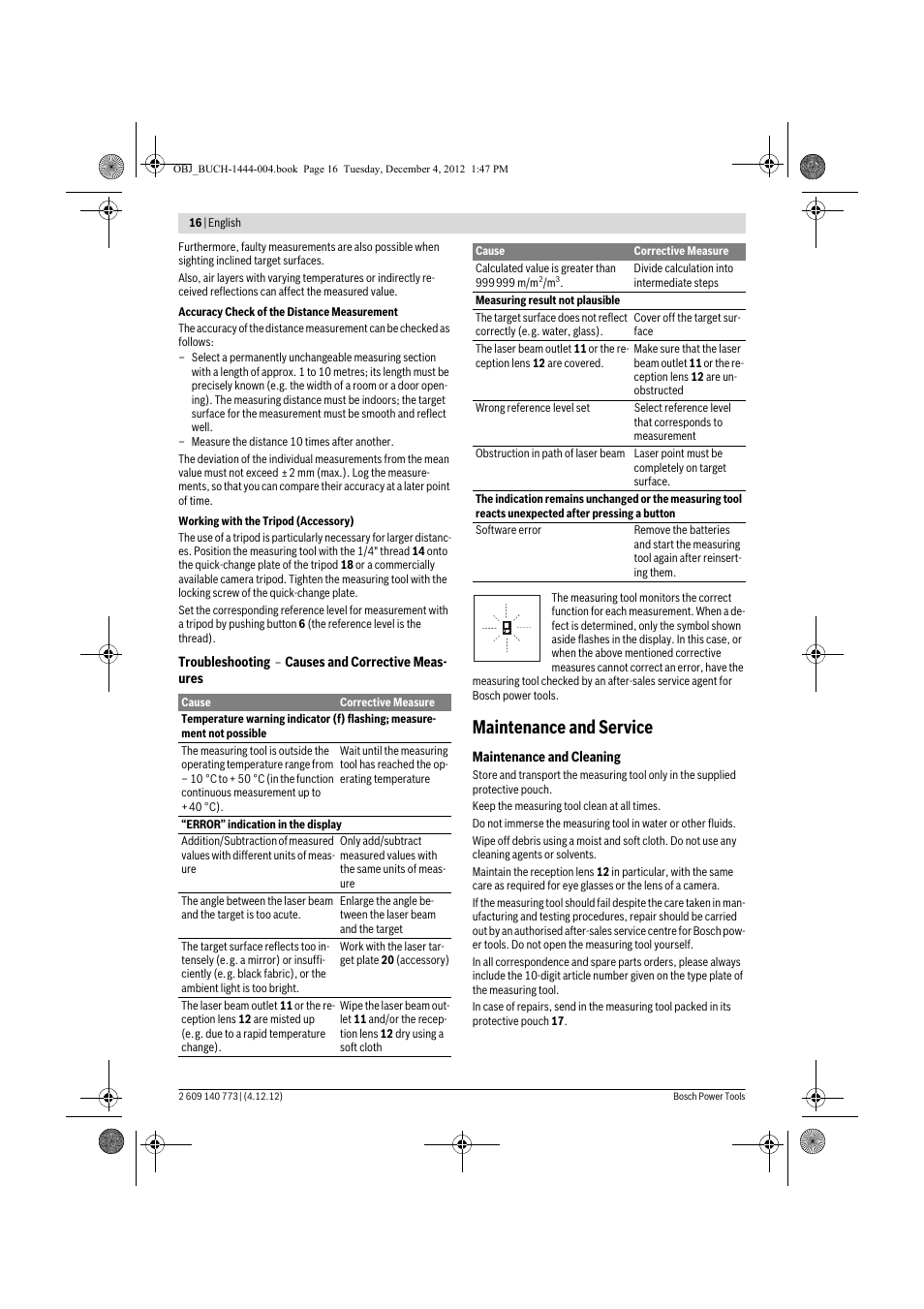 Maintenance and service | Bosch GLM 50 Professional User Manual | Page 16 / 189