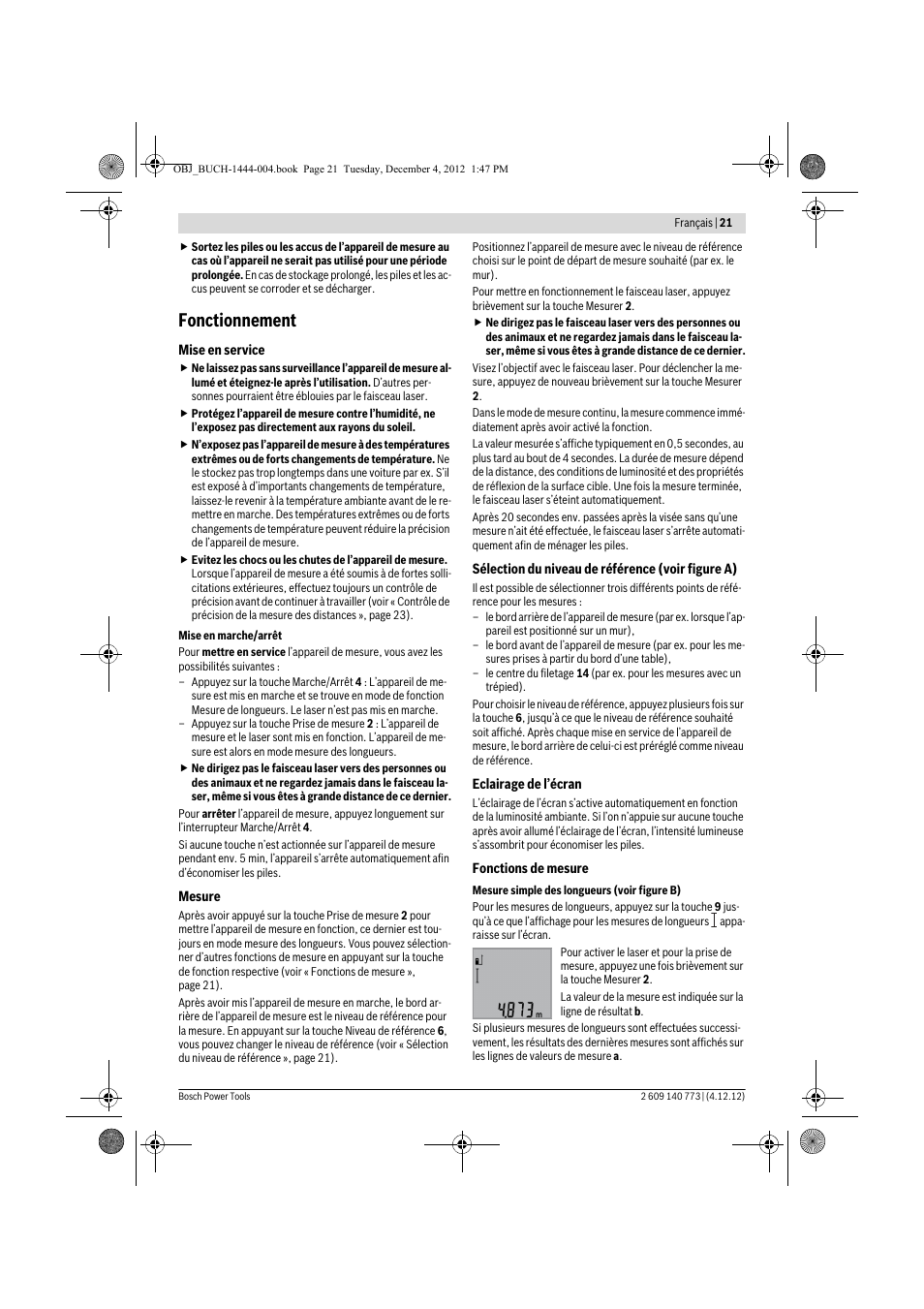 Fonctionnement | Bosch GLM 50 Professional User Manual | Page 21 / 189