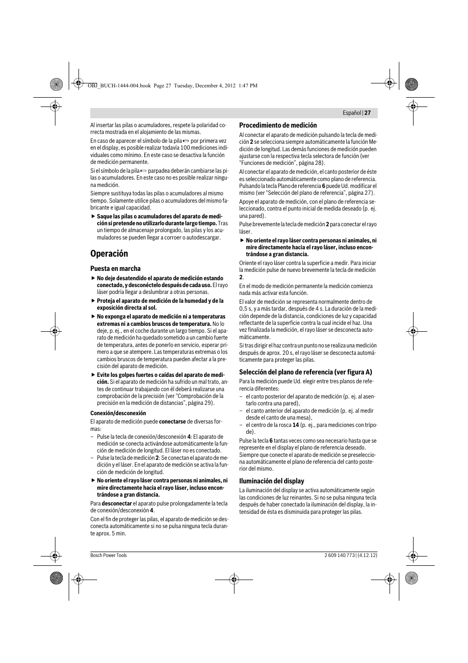 Operación | Bosch GLM 50 Professional User Manual | Page 27 / 189