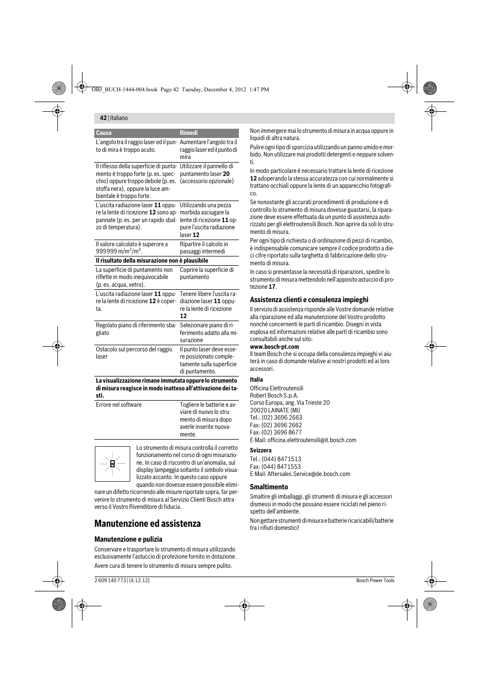 Manutenzione ed assistenza | Bosch GLM 50 Professional User Manual | Page 42 / 189