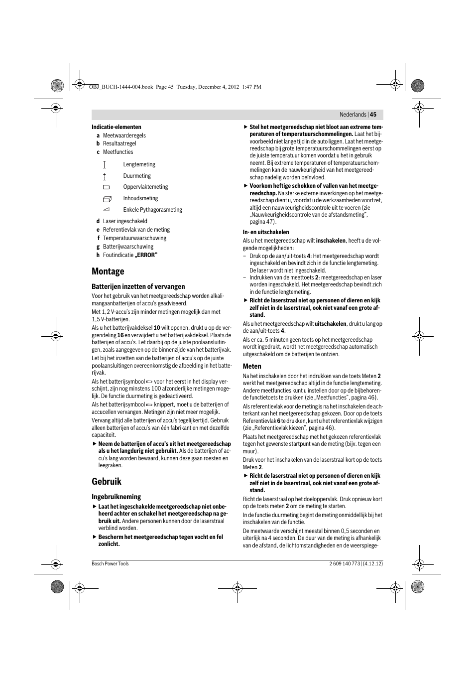 Montage, Gebruik | Bosch GLM 50 Professional User Manual | Page 45 / 189