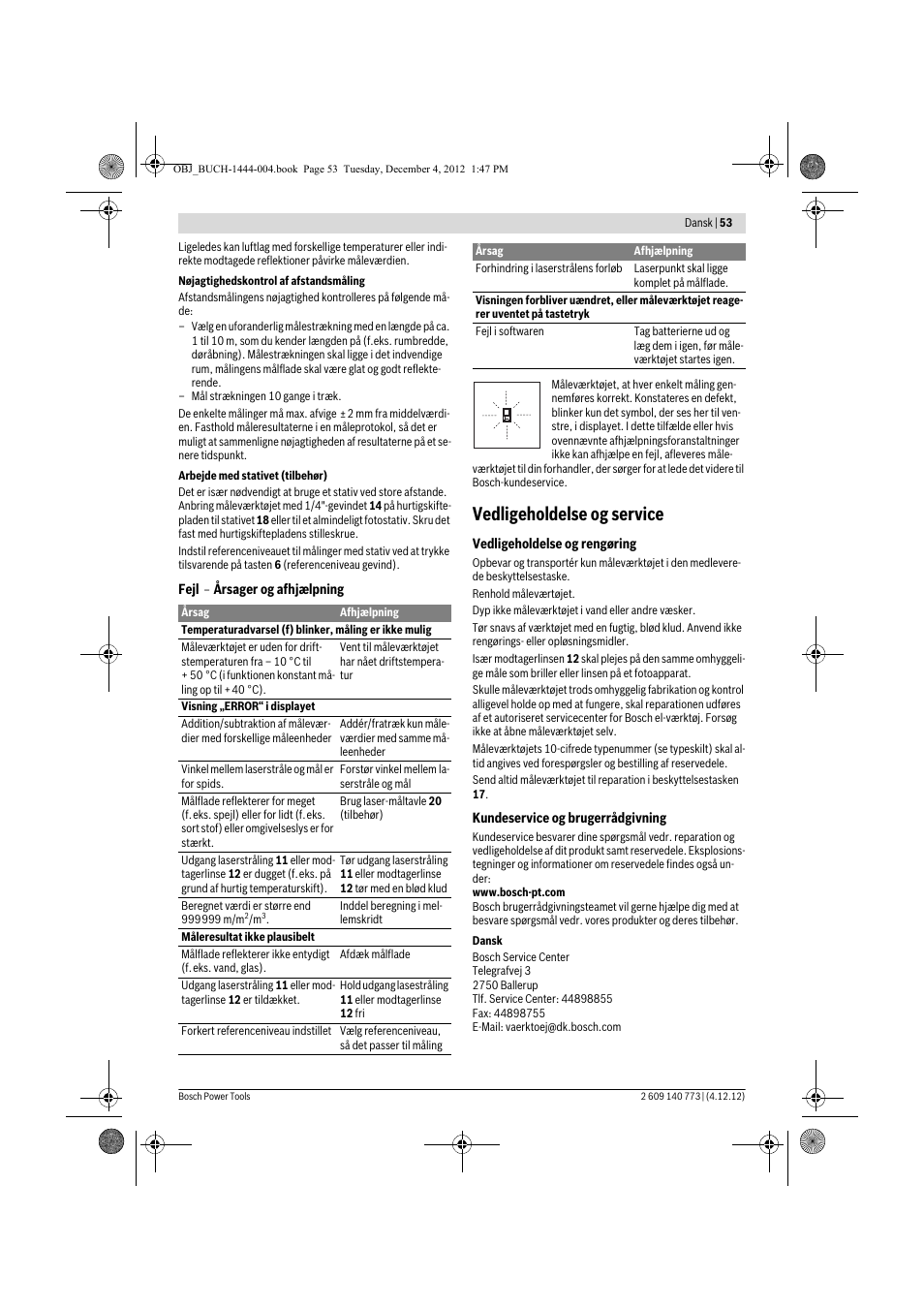 Vedligeholdelse og service | Bosch GLM 50 Professional User Manual | Page 53 / 189