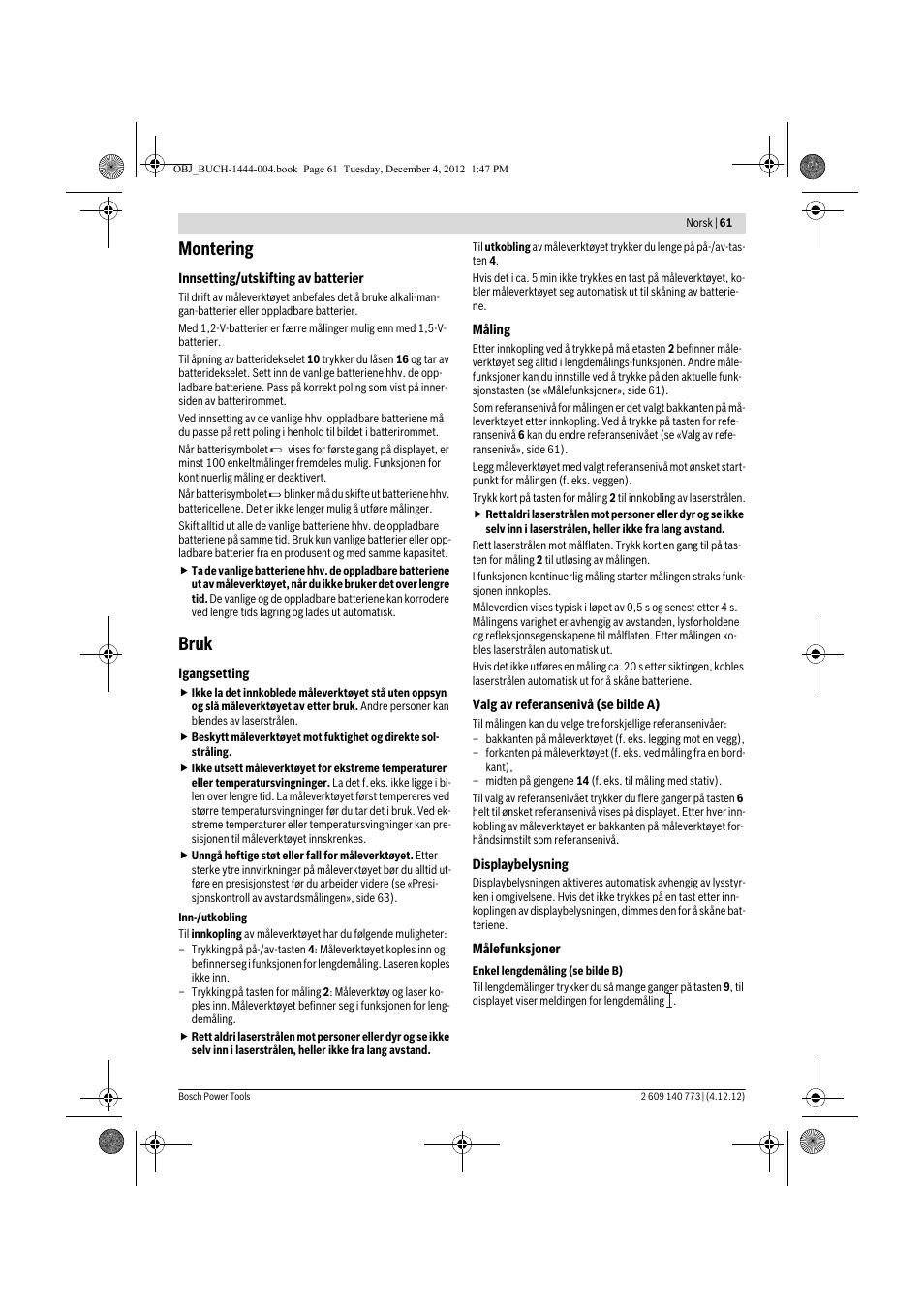 Montering, Bruk | Bosch GLM 50 Professional User Manual | Page 61 / 189