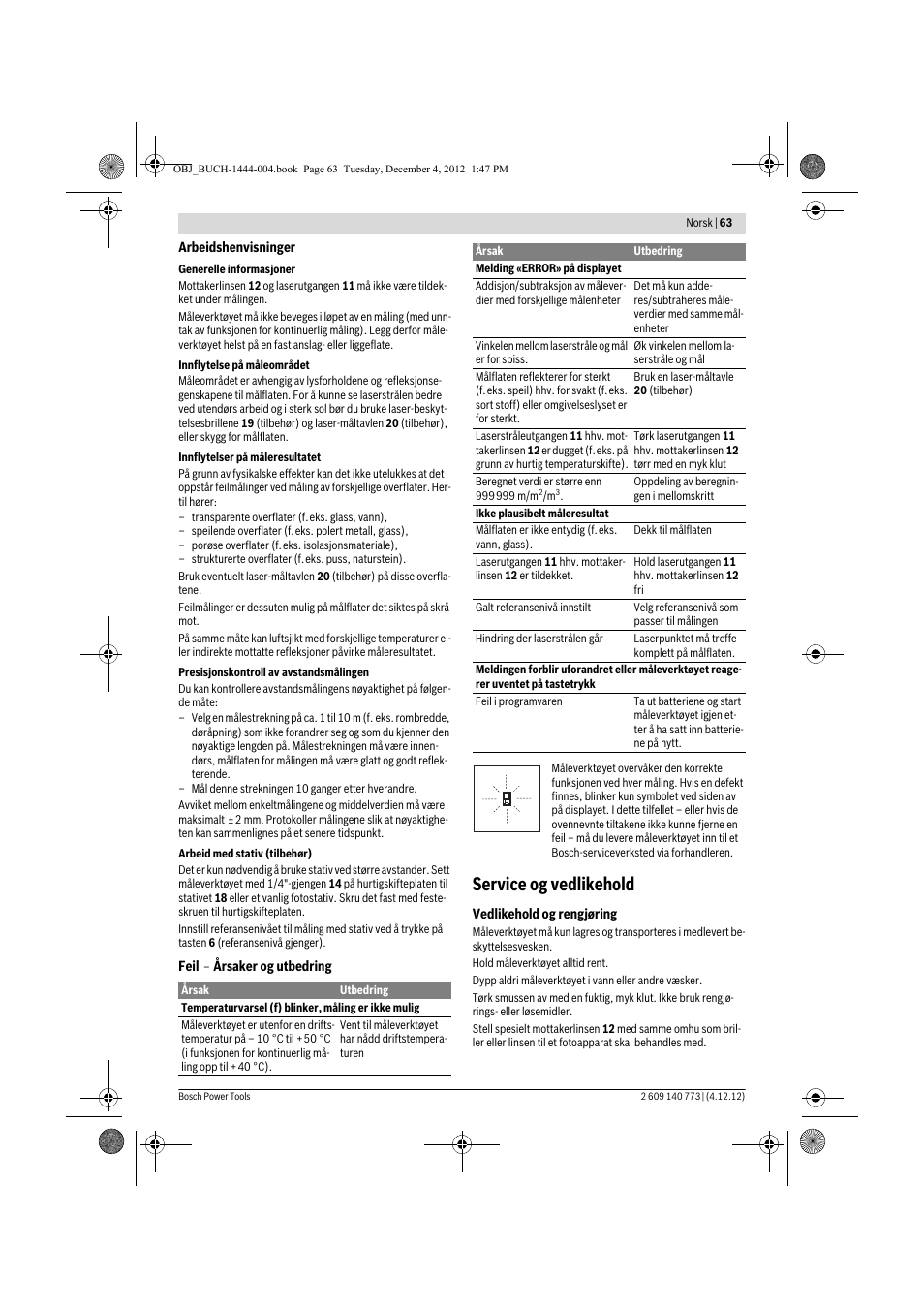 Service og vedlikehold | Bosch GLM 50 Professional User Manual | Page 63 / 189