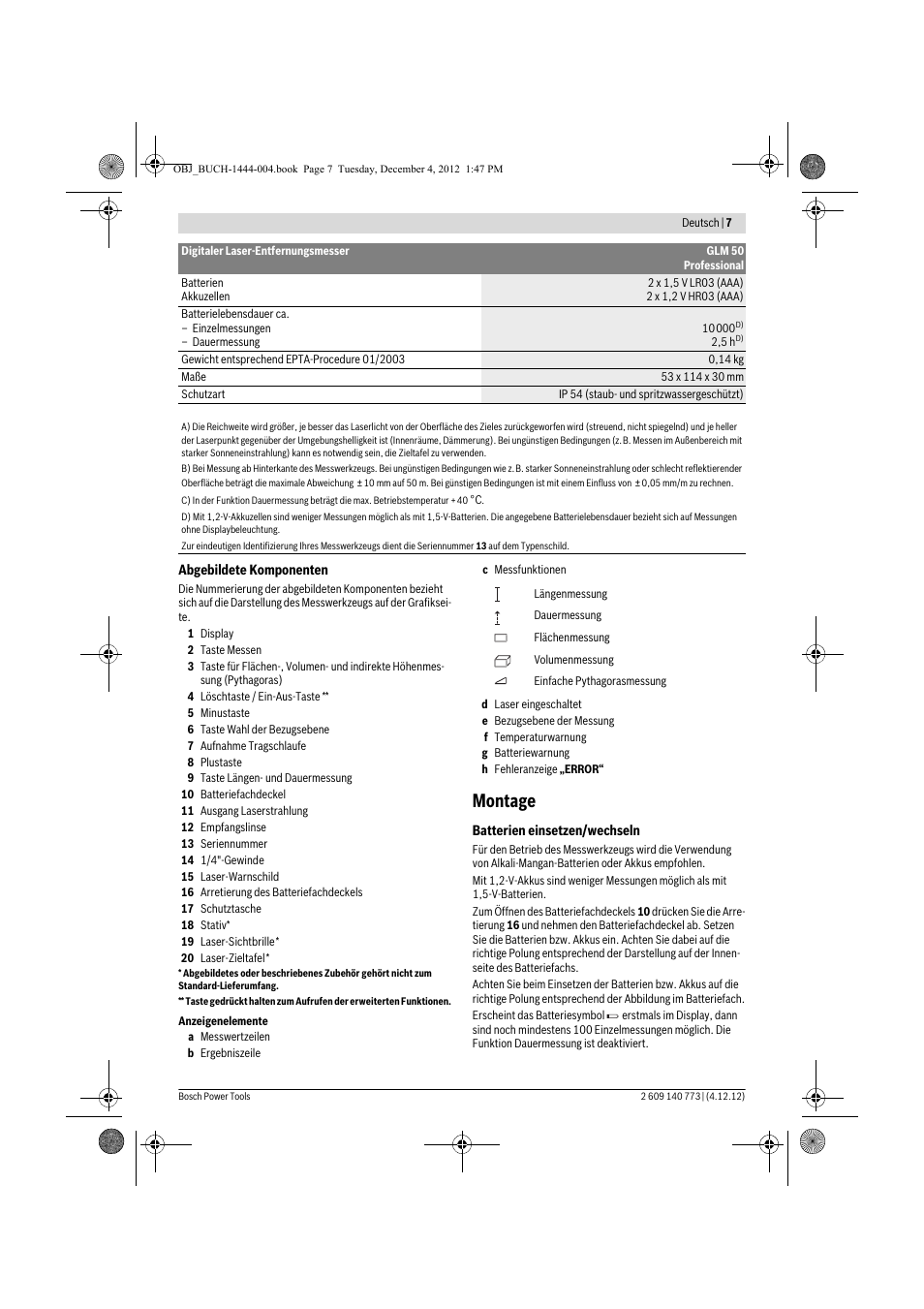 Montage | Bosch GLM 50 Professional User Manual | Page 7 / 189