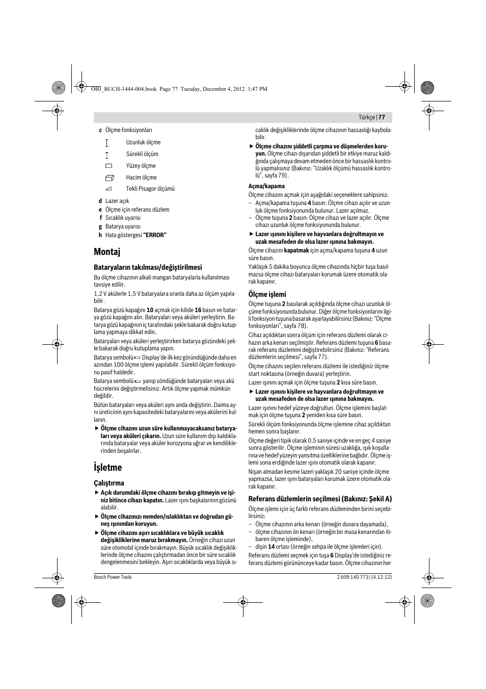 Montaj, Işletme | Bosch GLM 50 Professional User Manual | Page 77 / 189