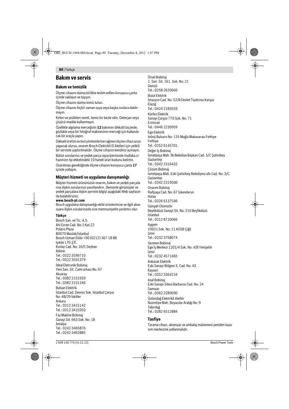 Bakım ve servis | Bosch GLM 50 Professional User Manual | Page 80 / 189