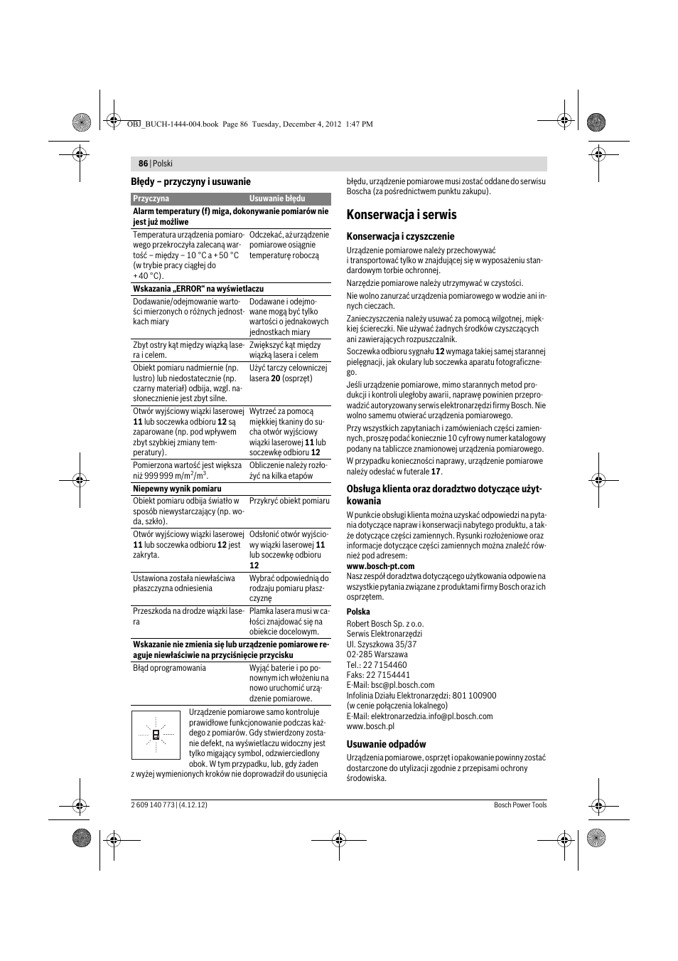 Konserwacja i serwis | Bosch GLM 50 Professional User Manual | Page 86 / 189