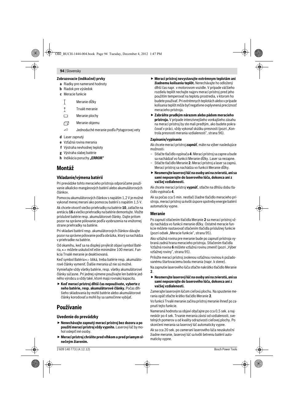 Montáž, Používanie | Bosch GLM 50 Professional User Manual | Page 94 / 189