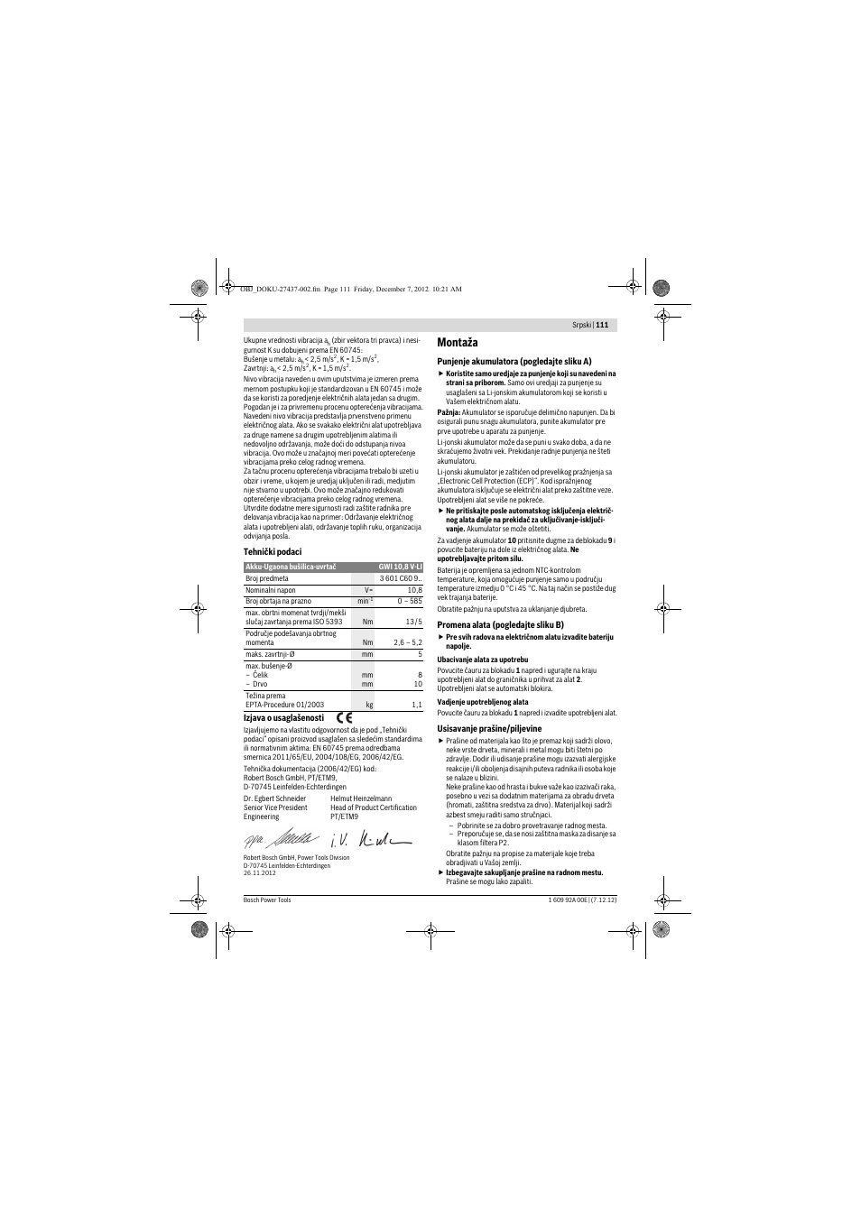 Montaža | Bosch GWI 10,8 V-LI Professional User Manual | Page 111 / 148