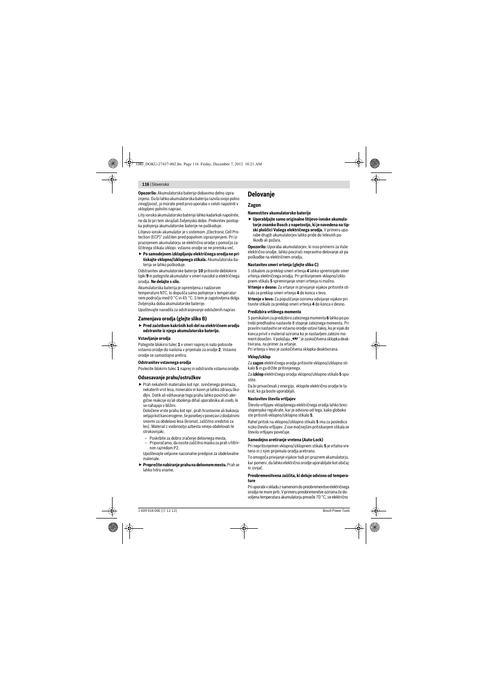 Delovanje | Bosch GWI 10,8 V-LI Professional User Manual | Page 116 / 148