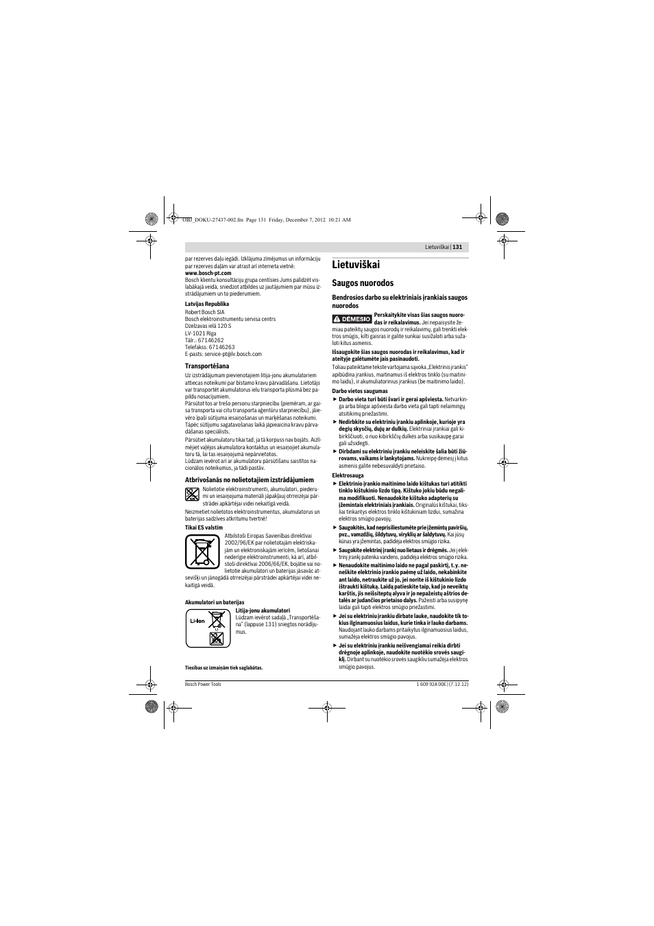 Lietuviškai, Saugos nuorodos | Bosch GWI 10,8 V-LI Professional User Manual | Page 131 / 148