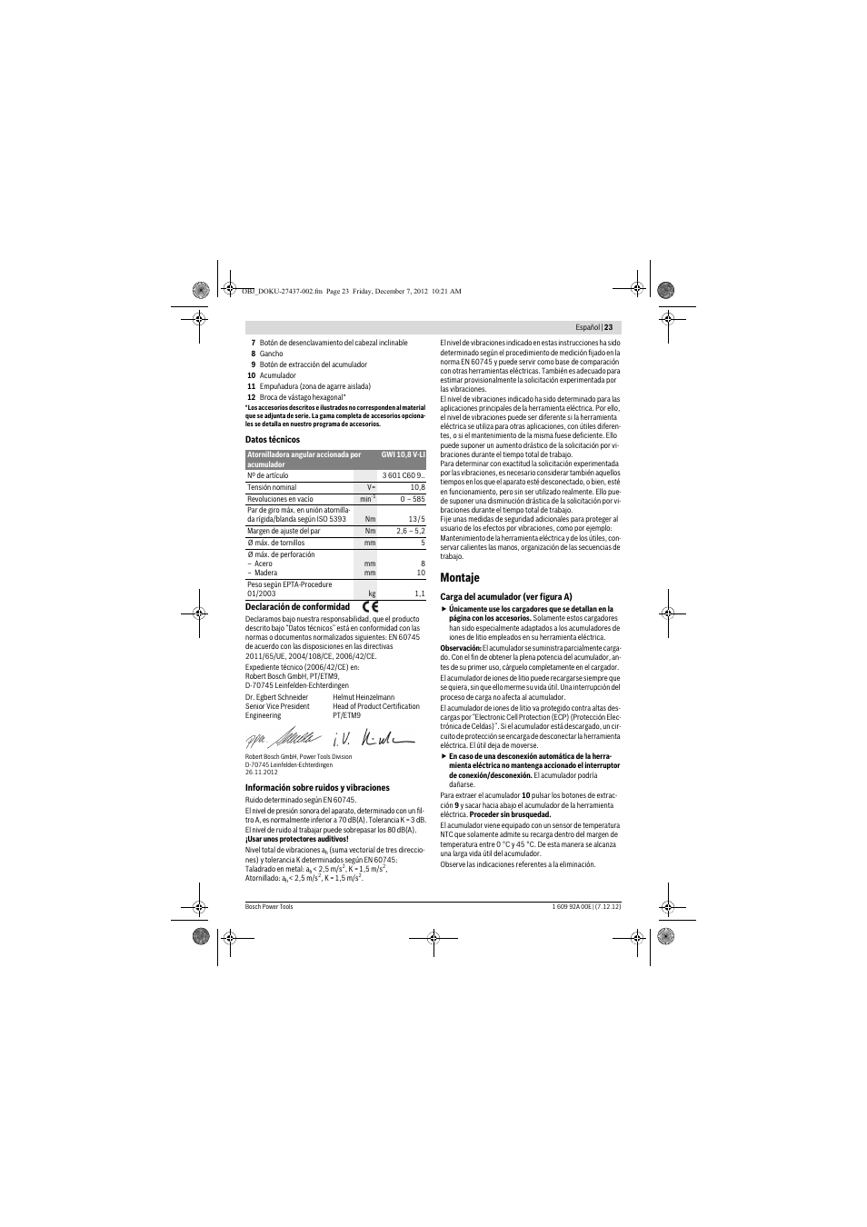 Montaje | Bosch GWI 10,8 V-LI Professional User Manual | Page 23 / 148