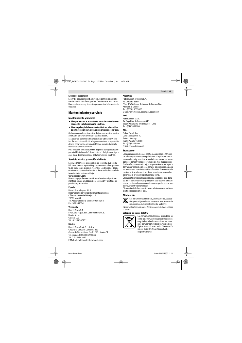 Mantenimiento y servicio | Bosch GWI 10,8 V-LI Professional User Manual | Page 25 / 148