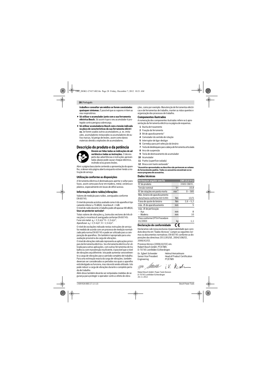 Descrição do produto e da potência | Bosch GWI 10,8 V-LI Professional User Manual | Page 28 / 148