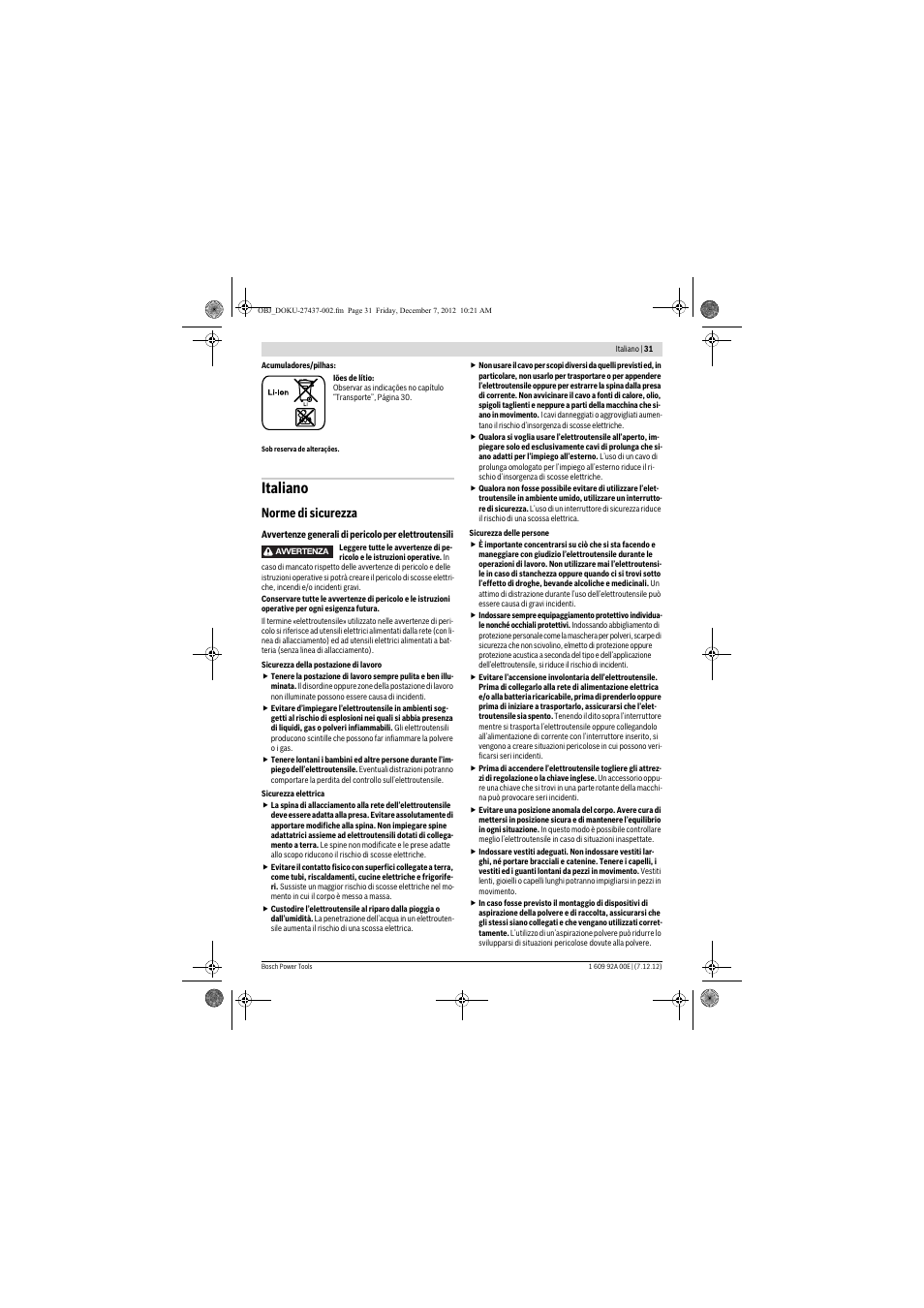 Italiano, Norme di sicurezza | Bosch GWI 10,8 V-LI Professional User Manual | Page 31 / 148