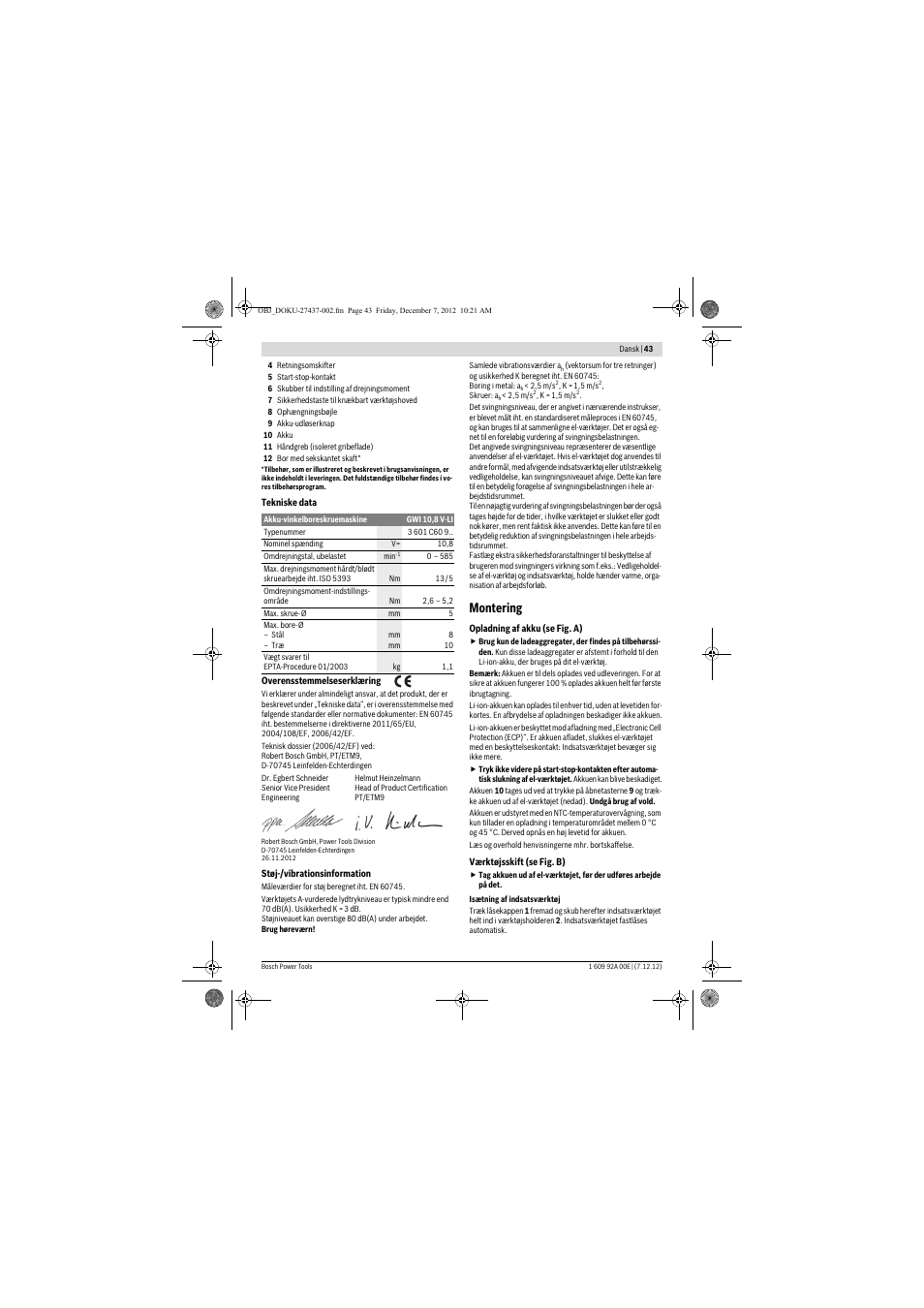 Montering | Bosch GWI 10,8 V-LI Professional User Manual | Page 43 / 148