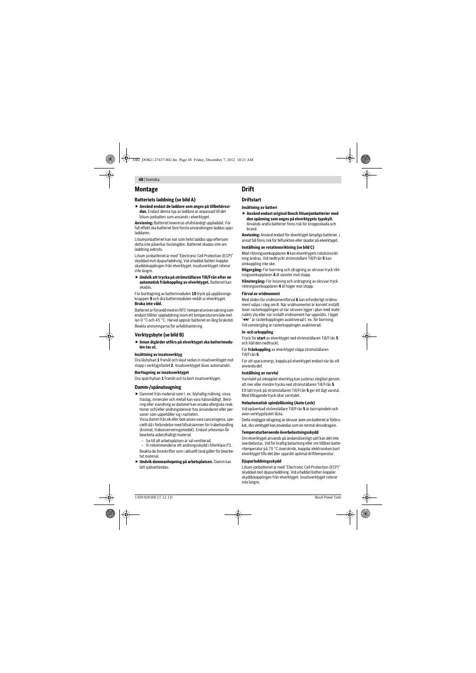 Montage, Drift | Bosch GWI 10,8 V-LI Professional User Manual | Page 48 / 148