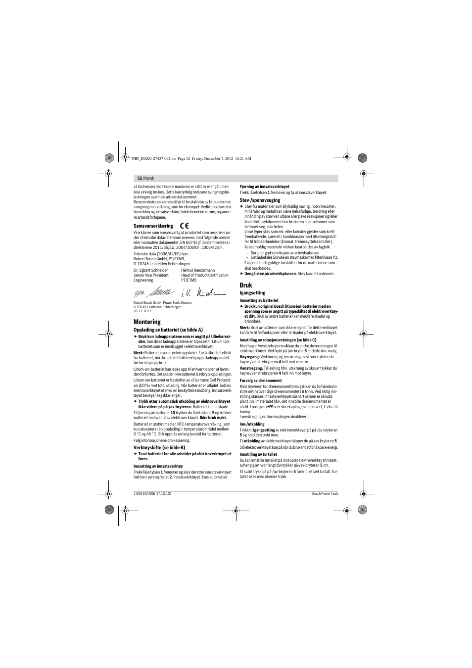 Montering, Bruk | Bosch GWI 10,8 V-LI Professional User Manual | Page 52 / 148