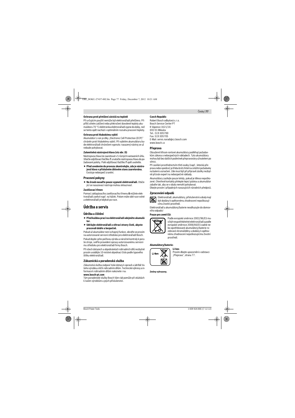 Údržba a servis | Bosch GWI 10,8 V-LI Professional User Manual | Page 77 / 148