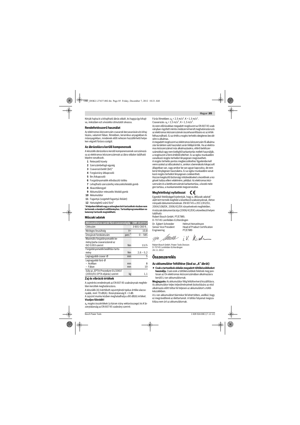 Összeszerelés | Bosch GWI 10,8 V-LI Professional User Manual | Page 85 / 148