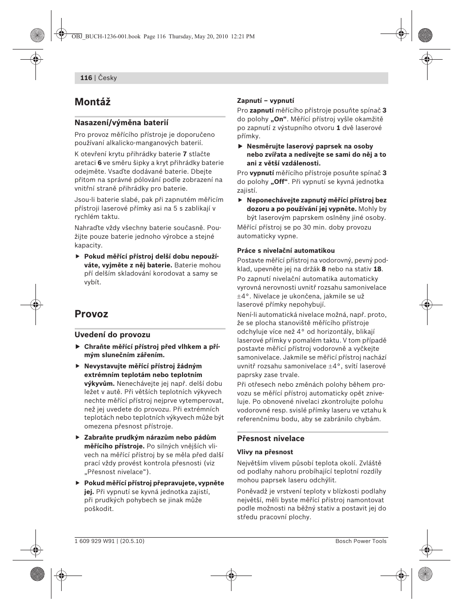 Montáž, Provoz | Bosch GLL 2 Professional User Manual | Page 116 / 217