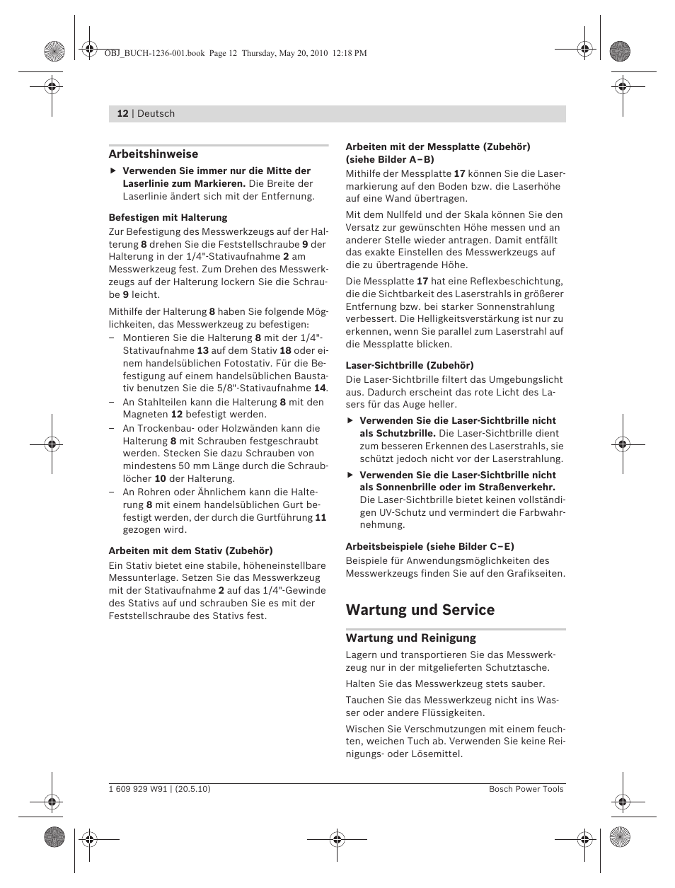 Wartung und service | Bosch GLL 2 Professional User Manual | Page 12 / 217