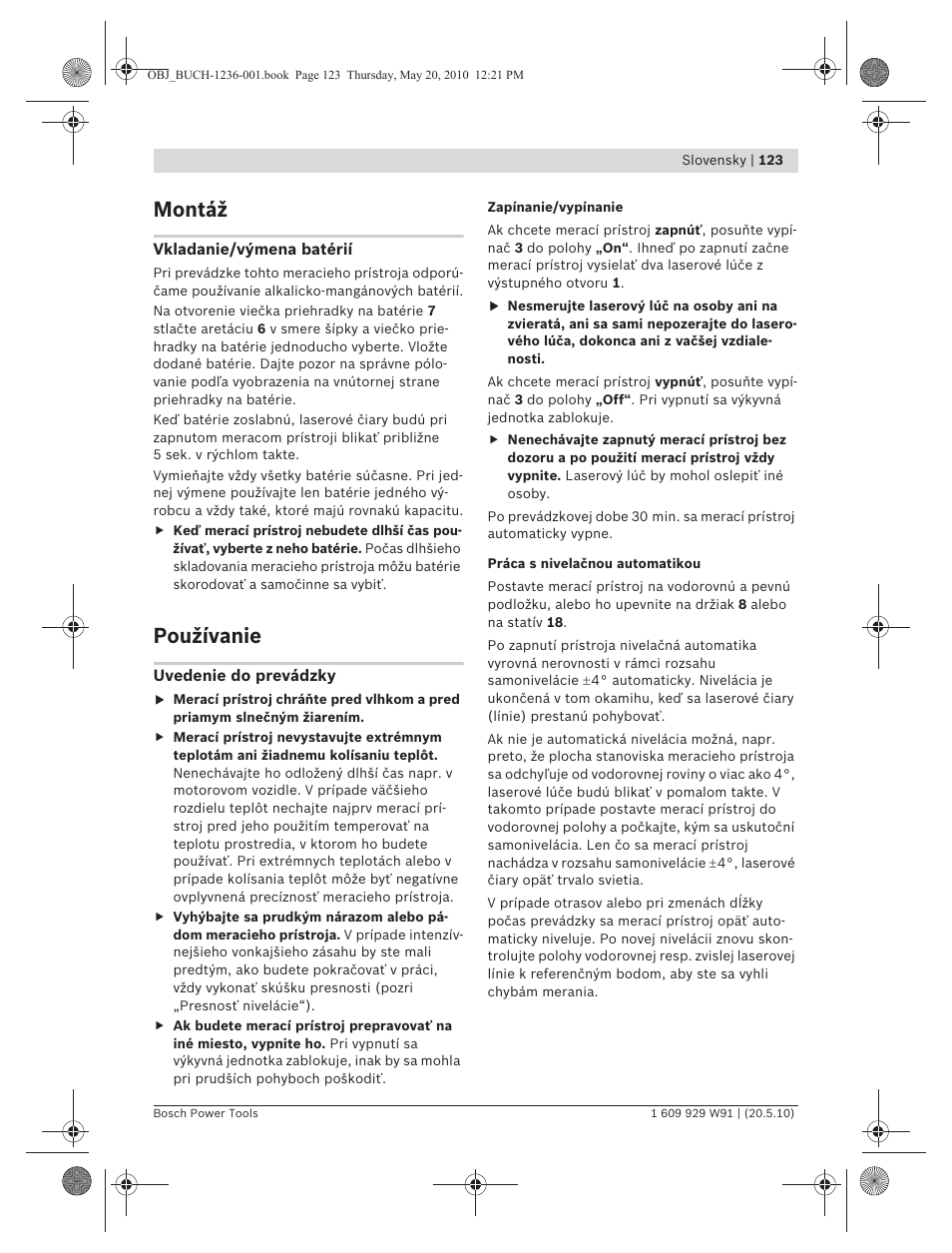 Montáž, Používanie | Bosch GLL 2 Professional User Manual | Page 123 / 217