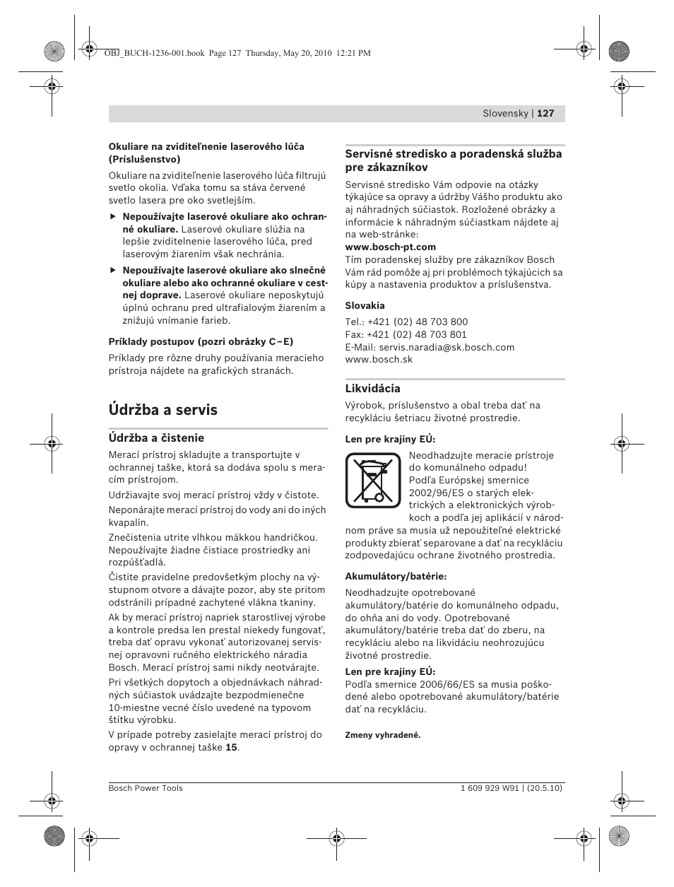 Údržba a servis | Bosch GLL 2 Professional User Manual | Page 127 / 217