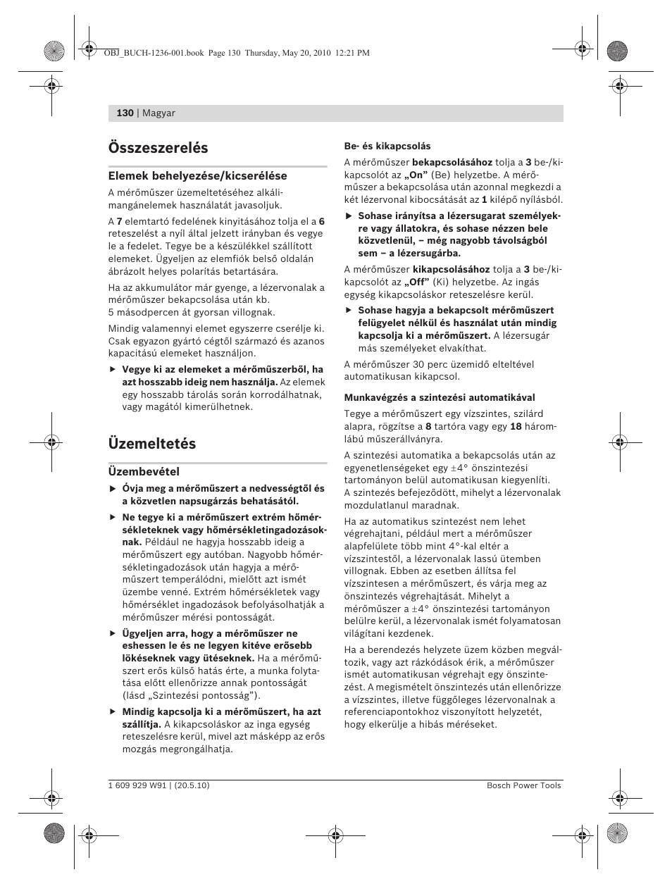 Összeszerelés, Üzemeltetés | Bosch GLL 2 Professional User Manual | Page 130 / 217