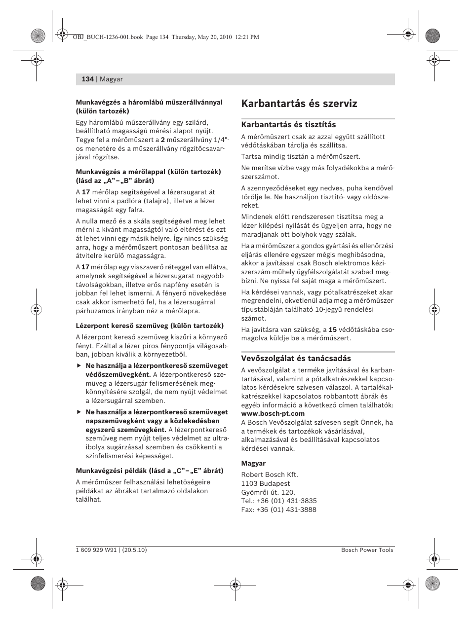 Karbantartás és szerviz | Bosch GLL 2 Professional User Manual | Page 134 / 217