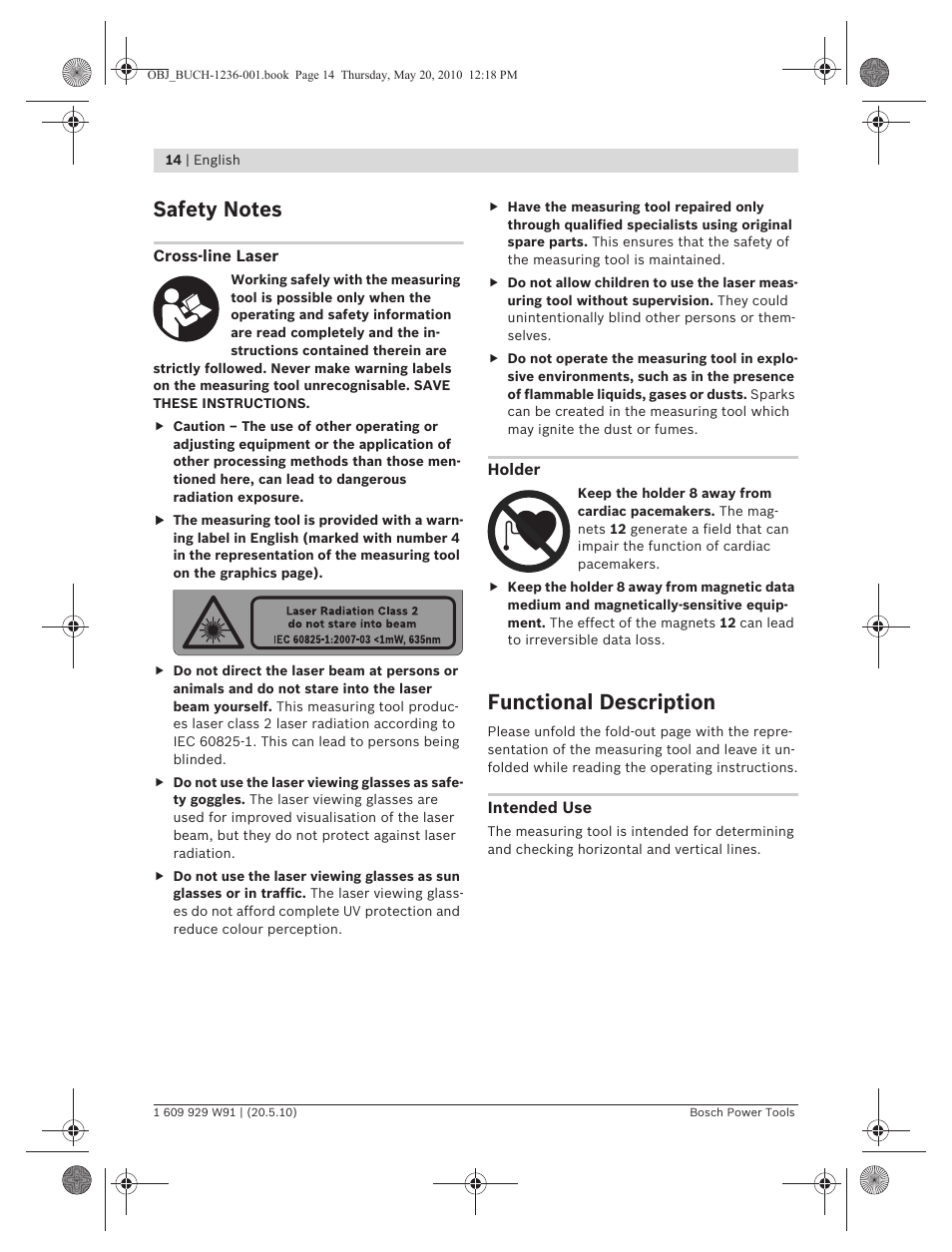 Functional description | Bosch GLL 2 Professional User Manual | Page 14 / 217