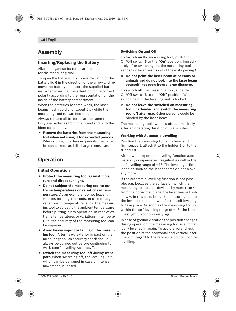 Assembly, Operation | Bosch GLL 2 Professional User Manual | Page 16 / 217