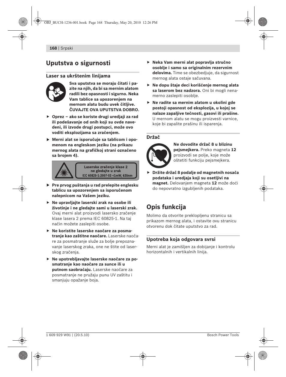 Uputstva o sigurnosti, Opis funkcija | Bosch GLL 2 Professional User Manual | Page 168 / 217