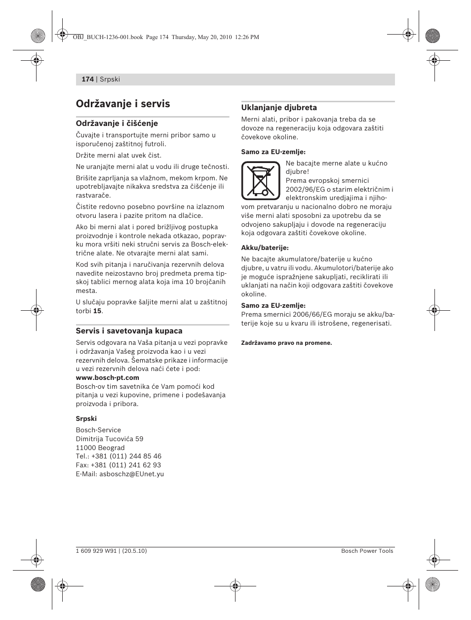 Održavanje i servis | Bosch GLL 2 Professional User Manual | Page 174 / 217