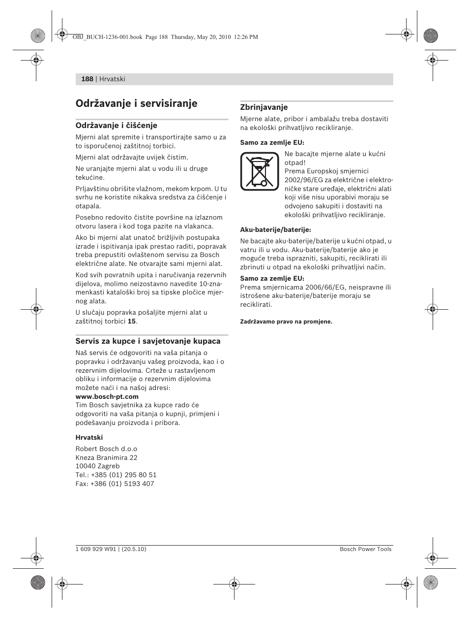 Održavanje i servisiranje | Bosch GLL 2 Professional User Manual | Page 188 / 217