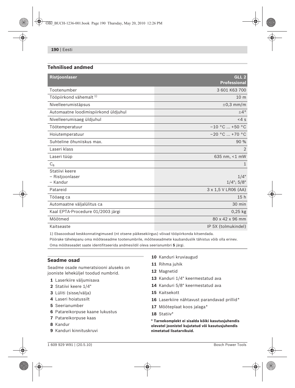 Bosch GLL 2 Professional User Manual | Page 190 / 217